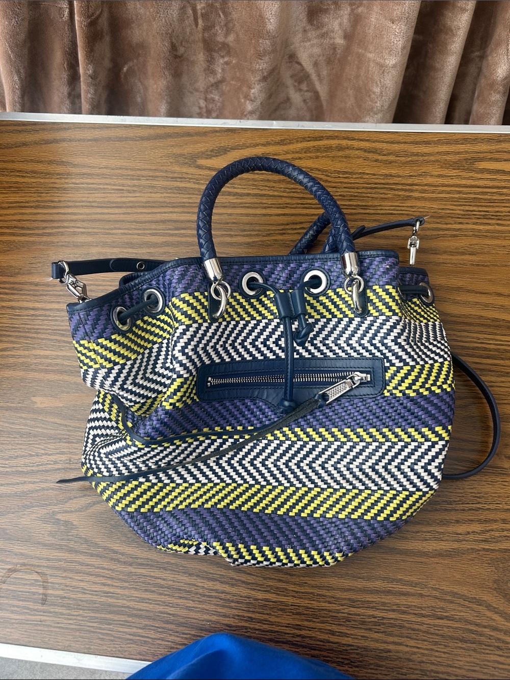 Rebecca minkoff Woven Stripe Tote Bag in Navy, Yellow & White